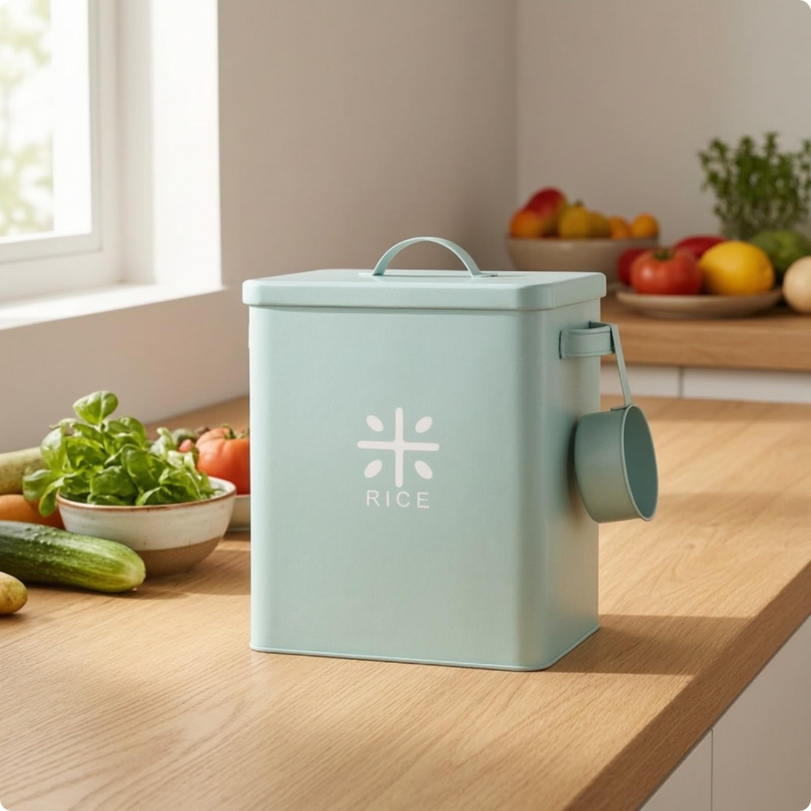 KESOTO Contenitore Ermetico con Mirino Resistente All'umidità Scaffale da con Coperchio Grande Capacità Secchio Del Riso per Appartamento, Verde