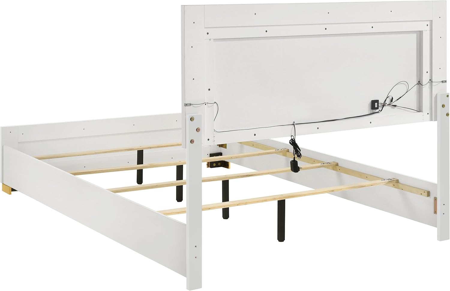 White and Gold Queen Bedroom Set with LED Headboard