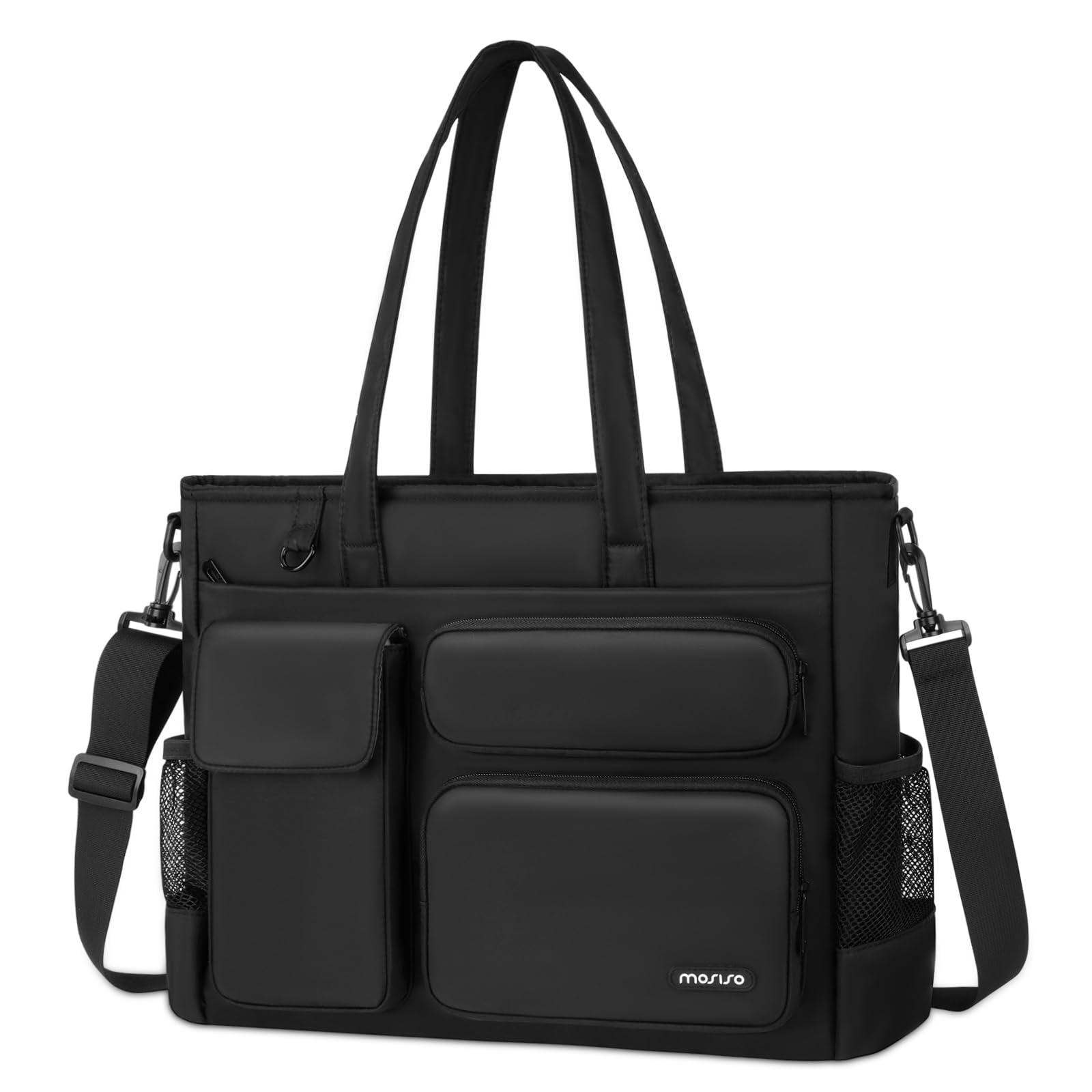 MOSISO Bolso Tote Portátil, Bolso Portátil 15-15,6 Pulgadas | Bolsos Bandolera Gran Capacidad para Ordenador Trabajo Portavasos&Compartimento Portátil&Cinturón Trasero para Trabajo, Negro