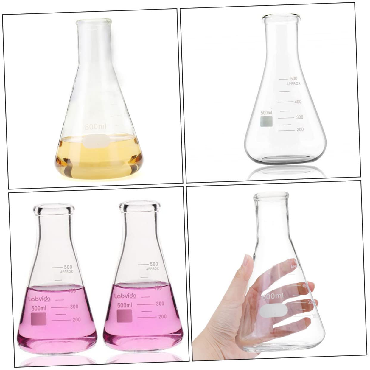 5piezas Frascos Cónicos De Borosilicato De Erlenmeyer Para Experimentos Científicos Capacidad De Accesorios De