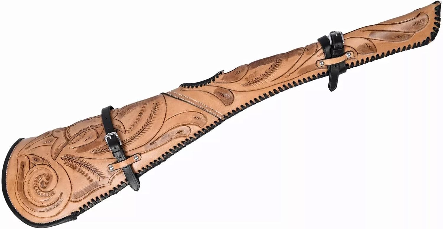 33 Inch Rifle Scabbard Case Cover Hand Tooled Western Gun Cover Handmade Genuine Leather 005
