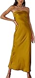 Realtix Satin Silk Backless Tube Tops Maxi Dress for Women Low Back Hollow Out Elegant Strapless Long Dresses Wedding Guest XS Gold