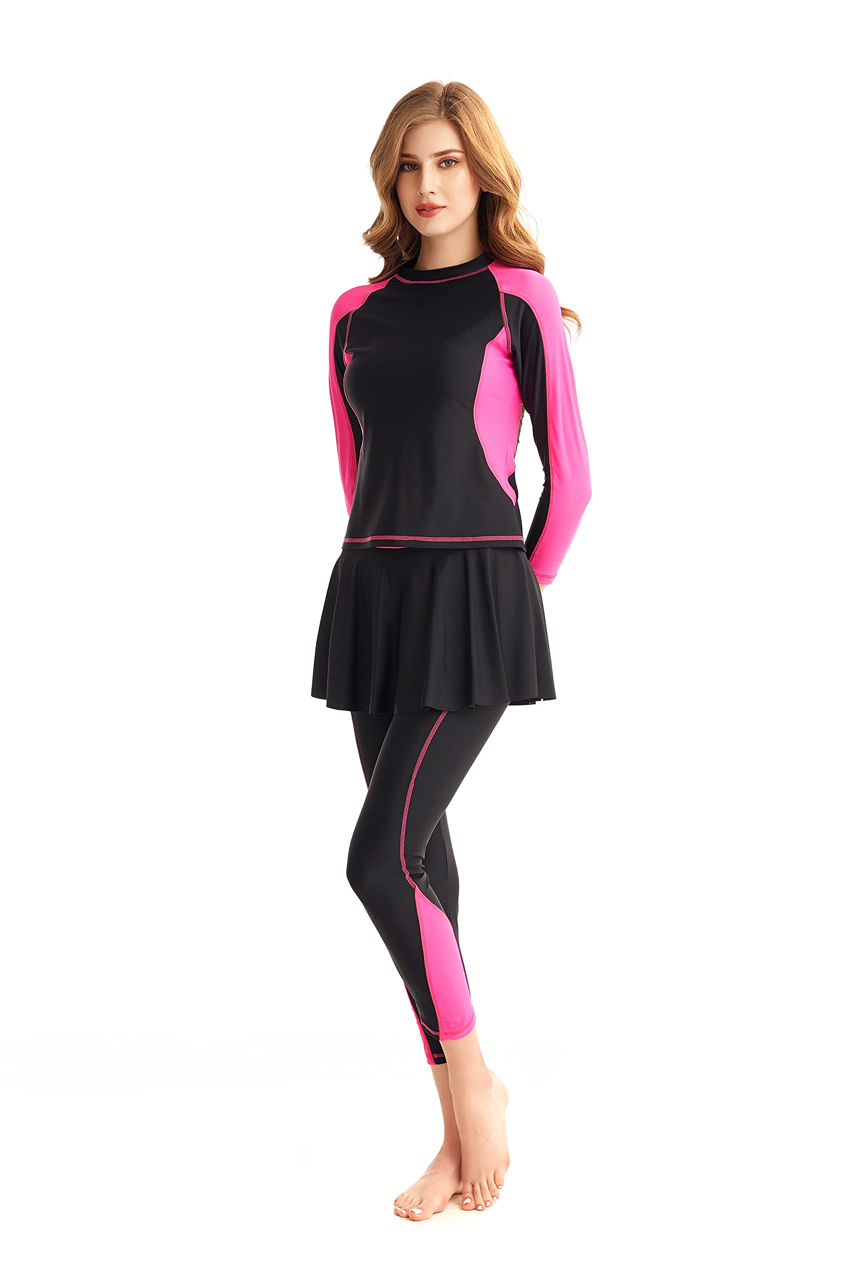 Mujer Manga Larga Trajes de baño Conjunto de Traje de baño de Falda de baño Traje de Surf Burkini Rash Guard