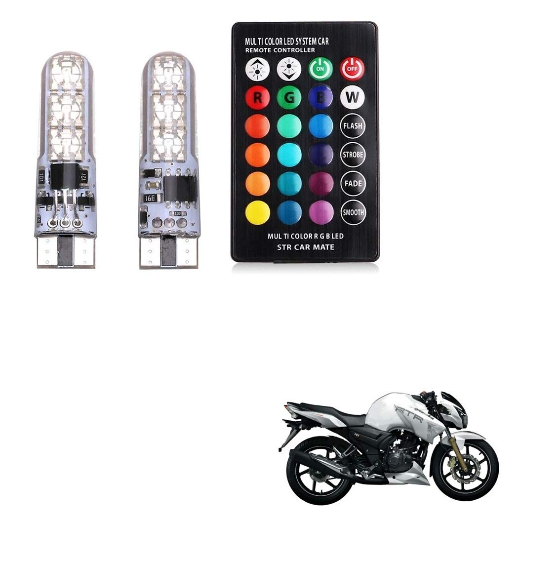 Kozdiko 2PC T10 LED RGB Car Interior Fancy/Parking Remote Control Light Universal for All Cars and Bikes (Multicolour)