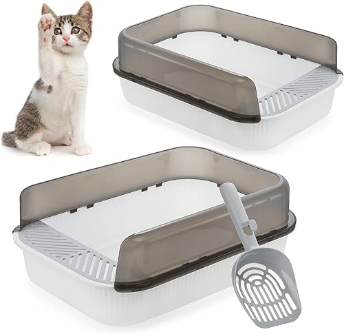 WUWEOT Paquete de 2 cajas de arena para gatos con parte superior abierta, bandeja de arena grande antisalpicaduras, lavabo de limpieza extraíble