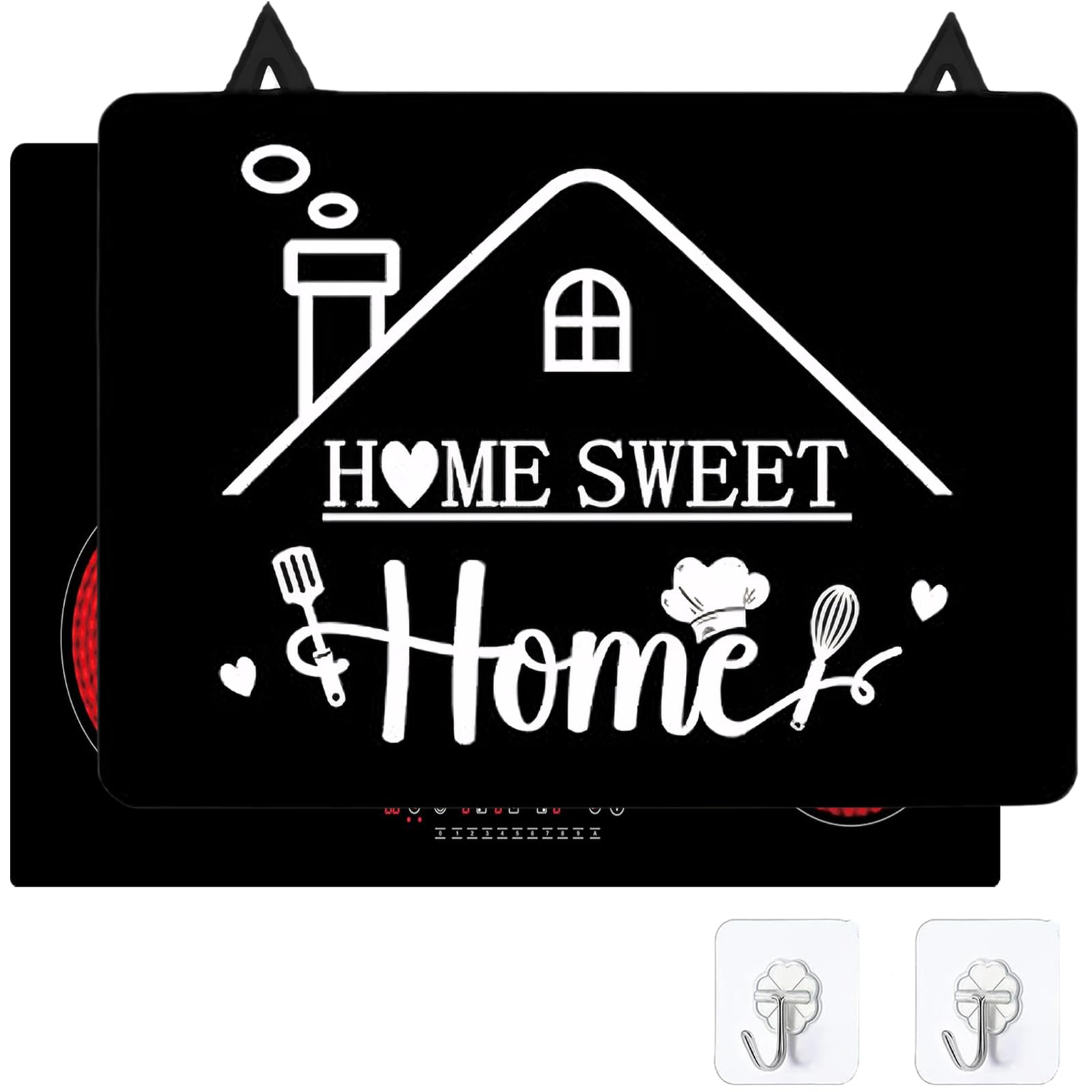 Induction Hob Protector, 62 x 53 cm Ceramic Hob Cover with 2 Non-Slip Hooks on the Top, Silicone Mat for Induction