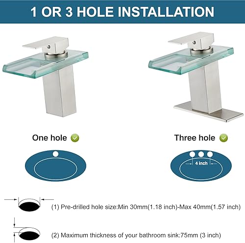 Miniatura 3 de Midanya Grifo LED de níquel cepillado para lavabo de baño, grifo de baño con boquilla de vidrio abierto en cascada, mango único, 3 colores