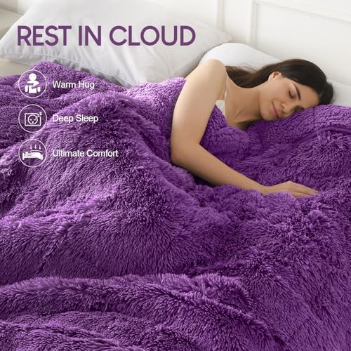 Image of Cottonblue Weighted Blanket 20lbs 60x80 inches for Queen Bed, Faux Fur Sherpa Weighted Blanket for Adults, Plush Cozy Bed Blanket with Glass Beads for Calm and Relax, Purple