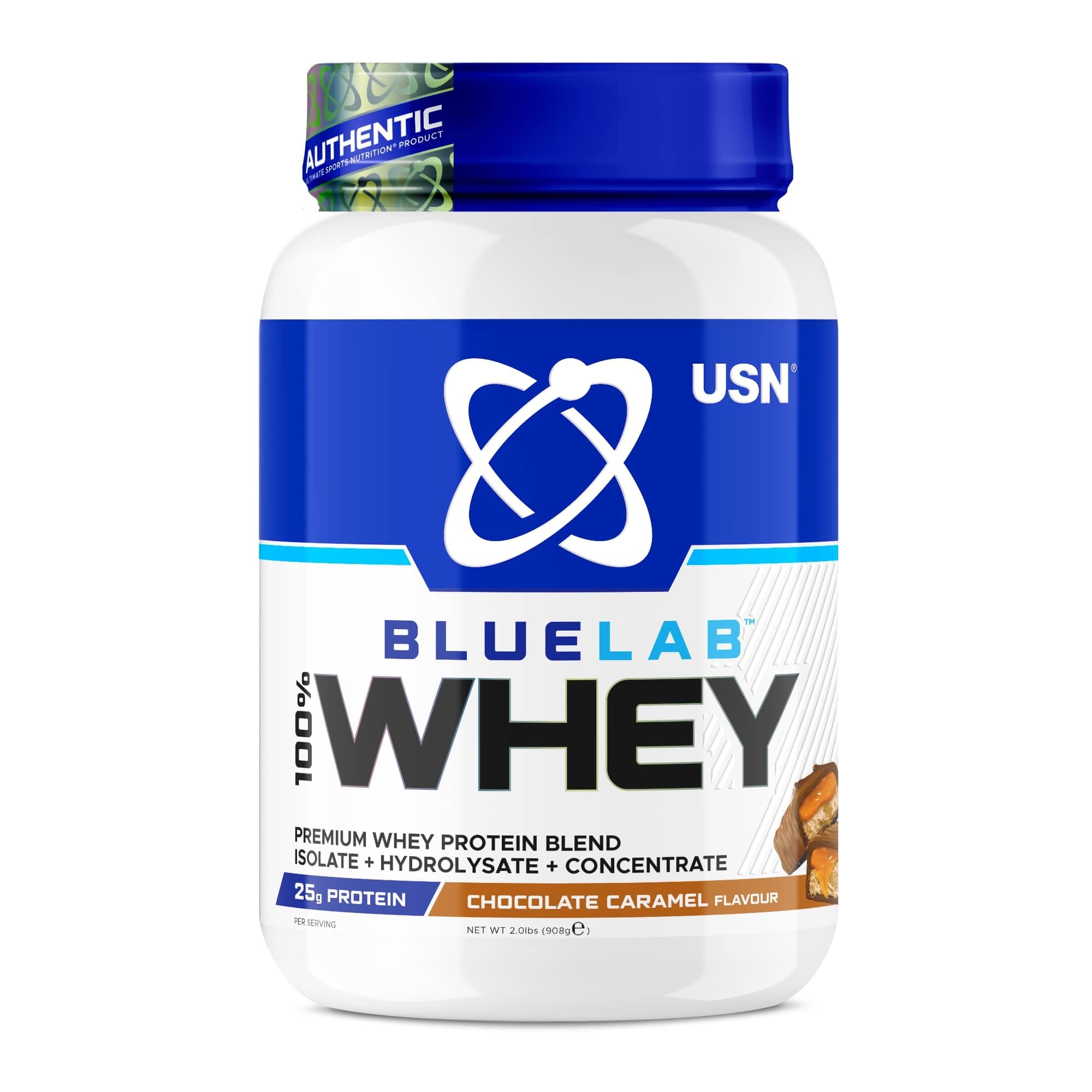 Blue Lab Whey Protein Powder: Chocolate Caramel - Whey Protein 908g - Post-Workout - Whey Isolate - Muscle Building Powder Supplement With Added BCAAs