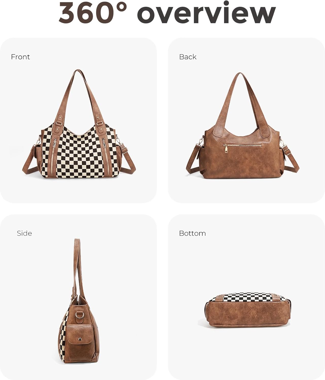 Women's Slouchy Leather Hobo Bag - Soft Tote Crossbody Satchel, Punk Y2K Style Shoulder Purse