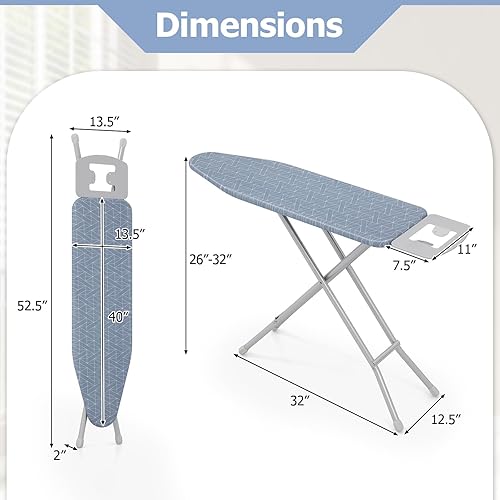 Miniatura 6 de Giantex Tabla de planchar con soporte de hierro, tabla de hierro de acero al carbono de 48 x 13.5 pulgadas con cubierta y almohadilla resistentes al