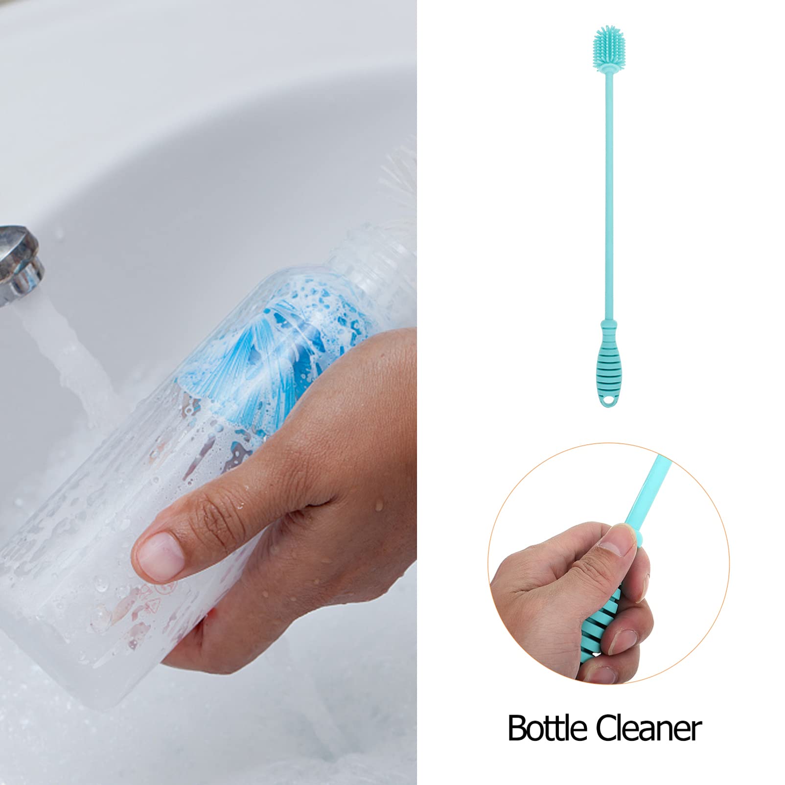 Zerodeko 3piezas Cepillo De Silicona para Limpiar Botellas y Biberones Mango Resistente y Duradero para Uso Cocinas