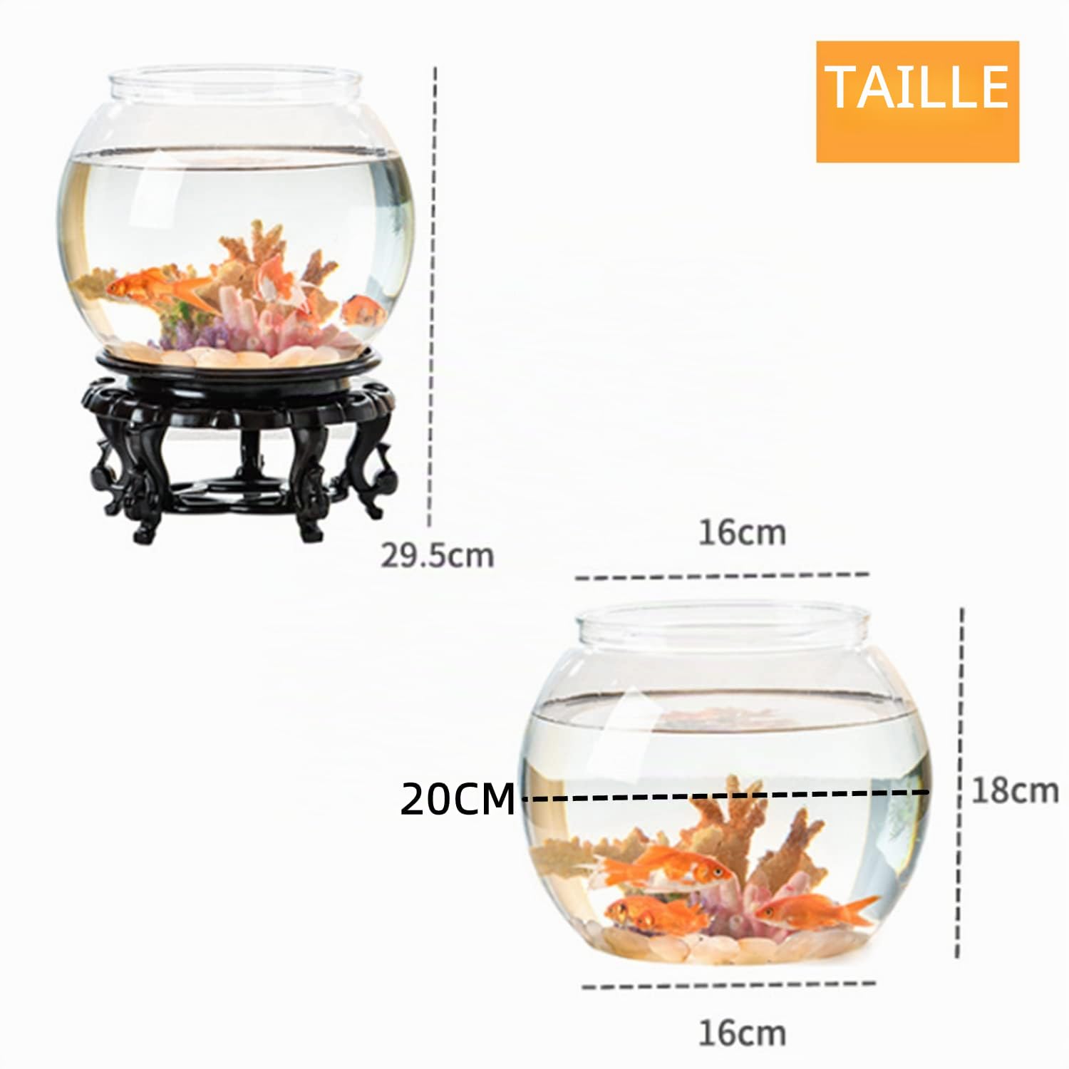Bocal à Poissons, Boule Plastique Aquarium pour Aquariophilie avec Fond d'aquarium avec Support,Ronde Aquariophilie Plastique pour Les Fleurs ou comme Verre à Poisson, Bureau, Poisson 20 cm