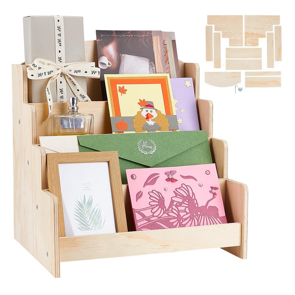 4 Ebenen Design Holzregal Für Grusskarten Aufkleber Aufsteller 12x10x13 Zoll Schreibtisch Organizer Mehrstöckiges Aufbewahrungsregal Für Einzelhandel Ladentheke Zuhause Büro Basteln