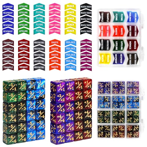 SIXPOINTS 108PCS 12mm MTG +1/+1 Tokens 6 Sided Dice & Keyword Counters Tokens Set for Magic The Gathering MTG TCG Card Games Accessories