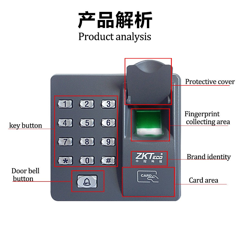 Digital Eléctrico Dedo Escáner Código Lector RFID Sistema de Control de Acceso de Huellas Digitales Biométrico Sistema de Reconocimiento X6 + 10pcs Keyfobs