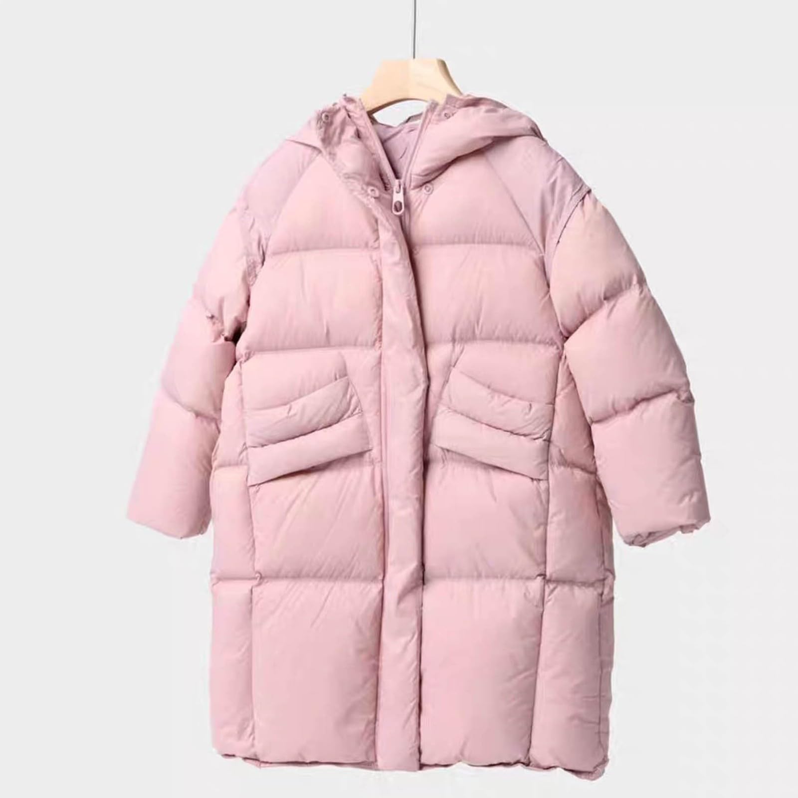 Generisch Piumino per bambini con cappuccio, oversize, spessore medio, tinta unita, stile coreano, giacca trapuntata, per ragazzi, 5-16 anni