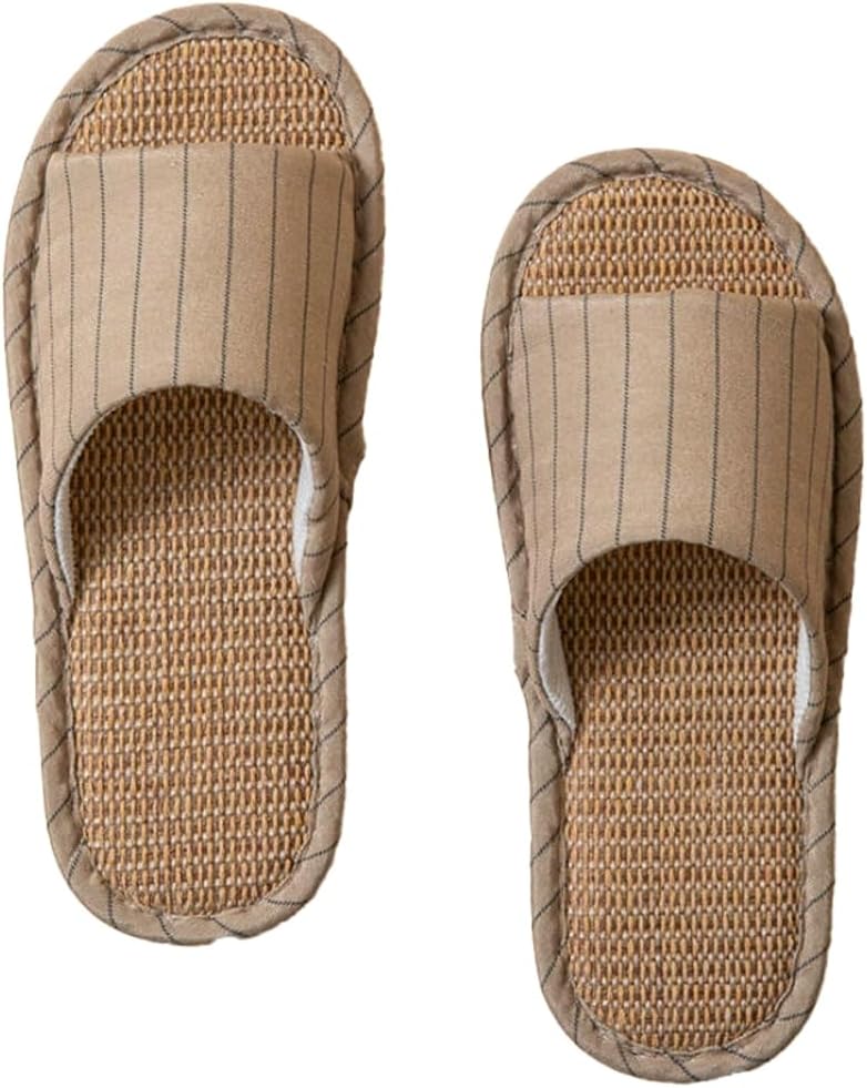 Men Women Open Toe House Slippers Breathable Linen Cotton Indoor Slides Summer Memory Foam Slip on Bedroom Slippers