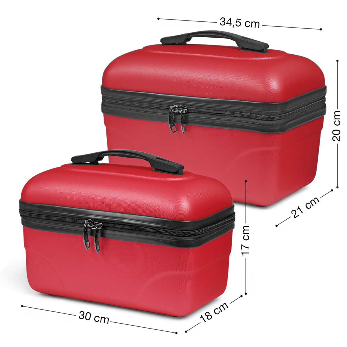 Kinston Set aus 2 großen Kosmetiktaschen – Hartschalen-Vanity Case – Kosmetiktasche, Hartschale mit Griff, Reise-Organizer – Große Kapazität (Rot)