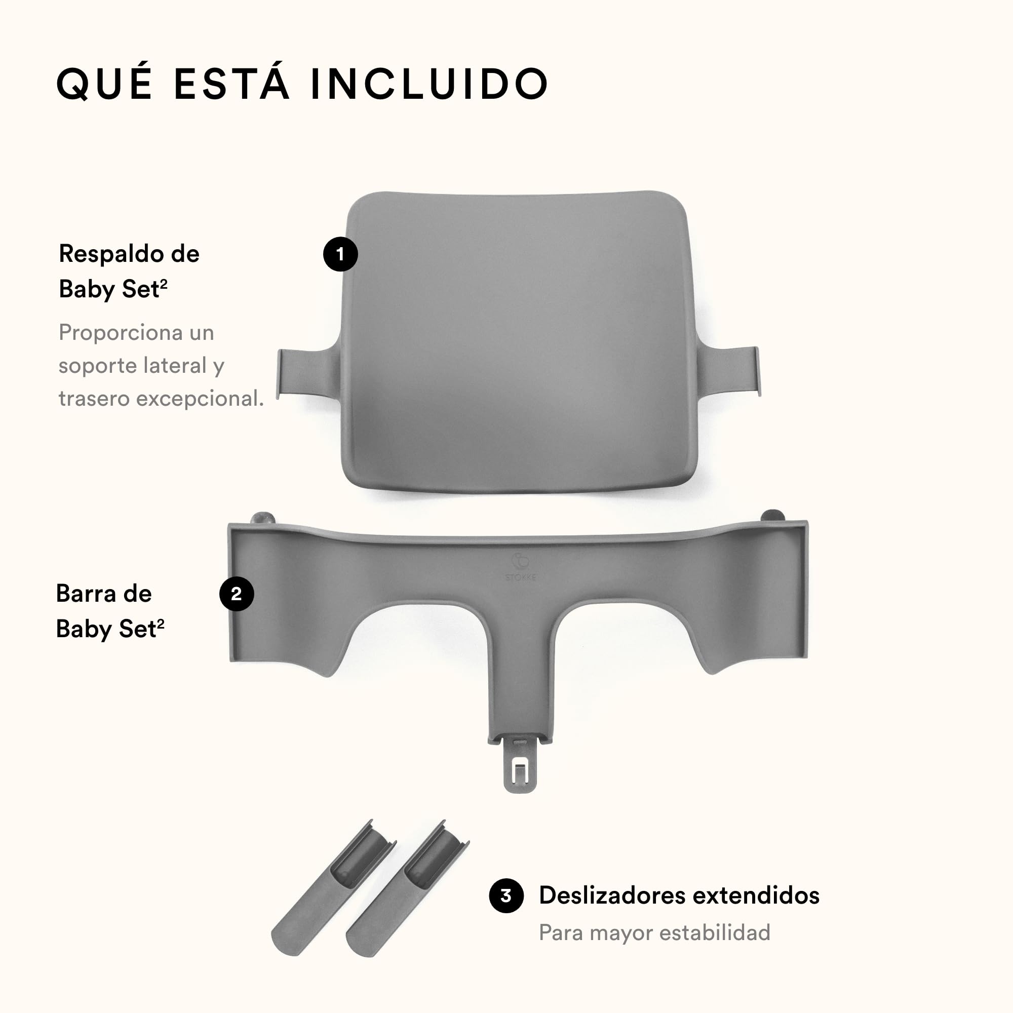 Tripp Trapp Baby Set 2 de Stokke, Gris Tormenta - Ideal para bebés de 6 a 36 meses - Convierte la silla Tripp Trapp (fabricadas después de mayo 2003) en una cómoda trona