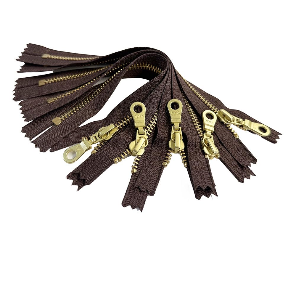 5pcs 8" Inches YKK 5# Brass Teeth Metal Zipper with Doughnut Drop Puller Closed End for Sewing Bag Craft Choose Your Color - Made in The United States