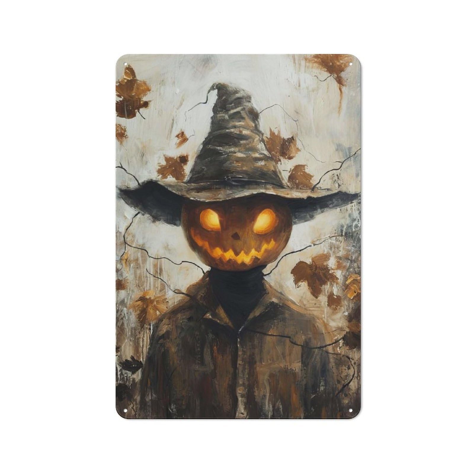Classic Pumpkin in Hat And Jacket Decorative Tin Plaque 30x20cm, Bar Wall Plaque for Diner, Restaurant, Shed Or Kitchen