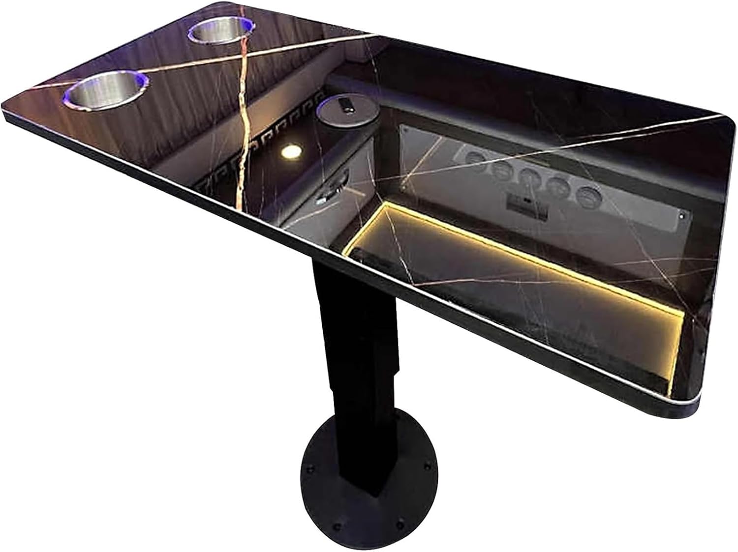 Rv Dinette Table, Boat Table Manual Press to Adjust The Height, Camper with Aluminum Alloy Pedestal Leg, for Yacht