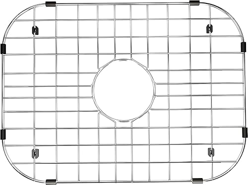 SANNO Rejilla protectora de acero inoxidable para fregadero de cocina, rejilla protectora para parte inferior, drenaje central, 18 pulgadas de largo