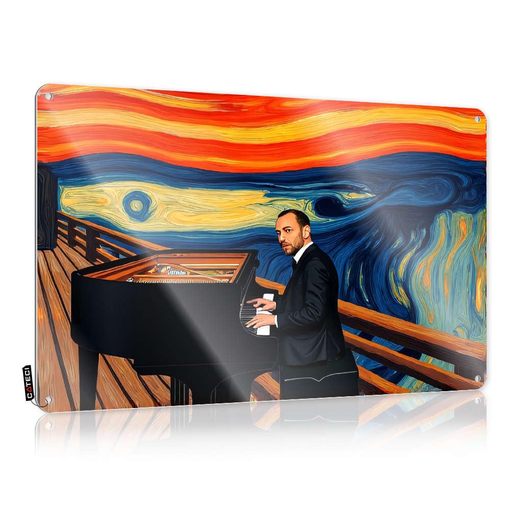 Sujd Colour Painting Art Rustic Gift For Gamer | A Man In A Suit Plays A Grand Piano Against A Swirling, Colorful Background. Beautiful Metal Wall Decor For Scoreboard Home(30X40cm)