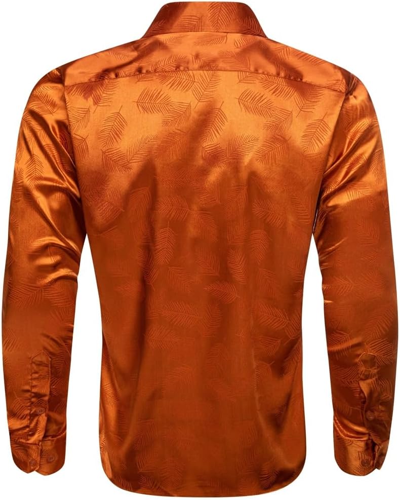 Silk Long Sleeve Gold Flower Slim Fit Male Blouese Casual Tops Formal Breathable
