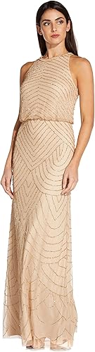 Vista 5 de Adrianna Papell Vestido tipo blusón con cuentas estilo halter Art Deco para mujer
