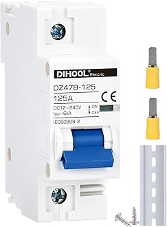 DC Circuit Breaker dz47 1P 125Amp 12V 24V 36V 48V DC MCB Short Circuit Protection Disconnect Switch Isolator for Solar Panel Battery UPS Inverter Photovoltaic PV System