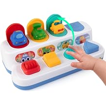 Montessori Cause and Effect Toy 12 Months, Baby Push Button Pop Up Animal Toy, Interactive Sensory Toys for Toddlers 1 2 3, Developmental Educational Toy for Boys Girls Transport Vehicle