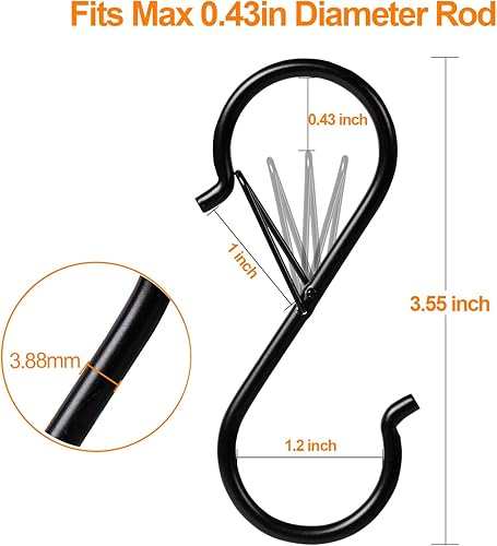 Miniatura 6 de Hamiutci 12 ganchos en S, ganchos en S negros para plantas colgantes, ganchos en forma de S con hebilla de seguridad resistentes para armario,