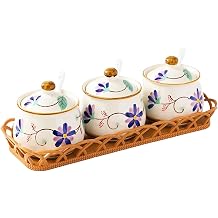 Ceramic Condiment Jars Set of 3 with Tray, 11oz Sugar Bowl Spice Jars