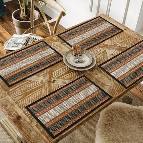 Image of Table Mats Set of 4 Handmade Reversible Heat Resistant | River Grass Dining Placemats Zero Plastic | Natural Madurkathi Eco Friendly | Rustic Boho Dcor | Royal Black Four Mats