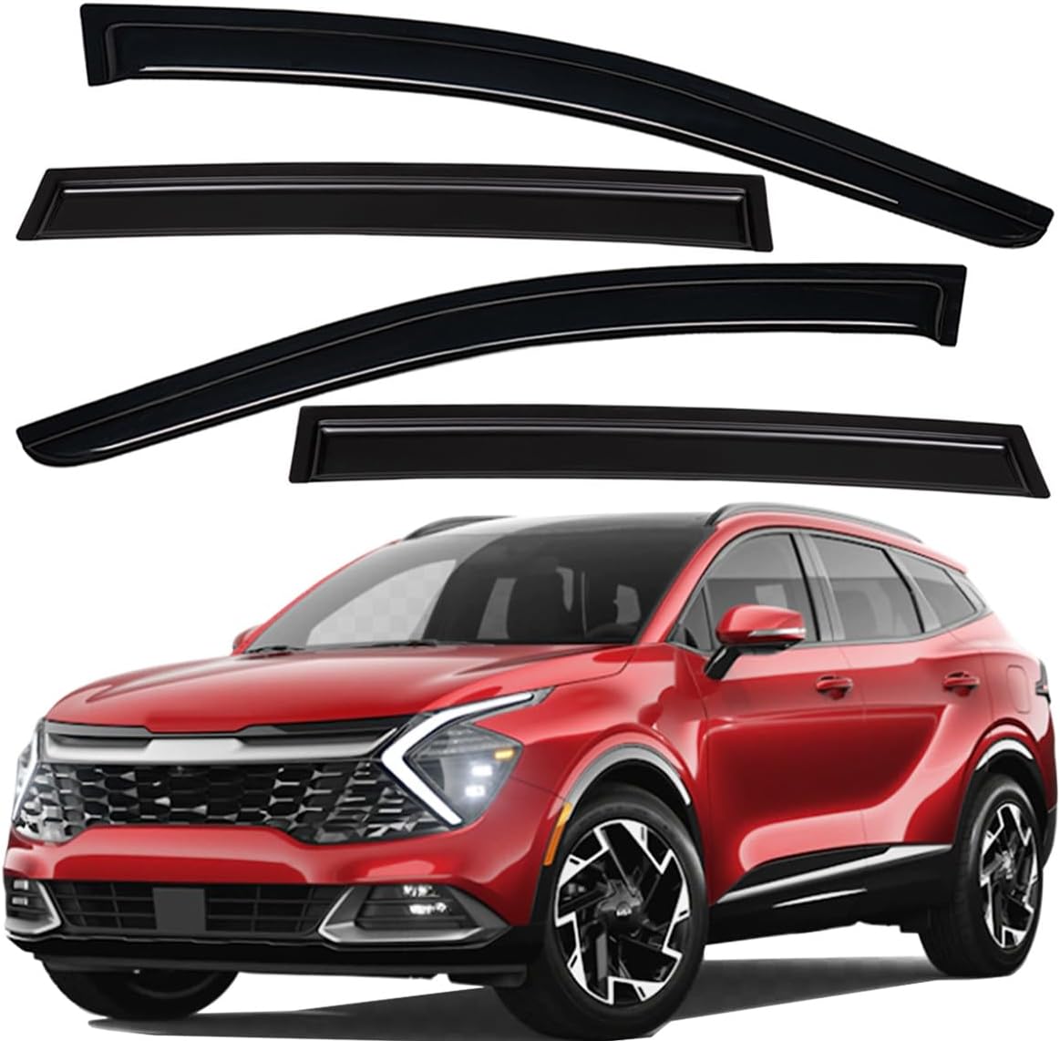 Lightronic Extra Durable Outside Mount Auto Vent Window Visor, Fits 2023-2024 Kia Sportage, UV Protection Rain Guard, Smoke Original Window Deflector, No-Drill Easy Install, 4-Pcs