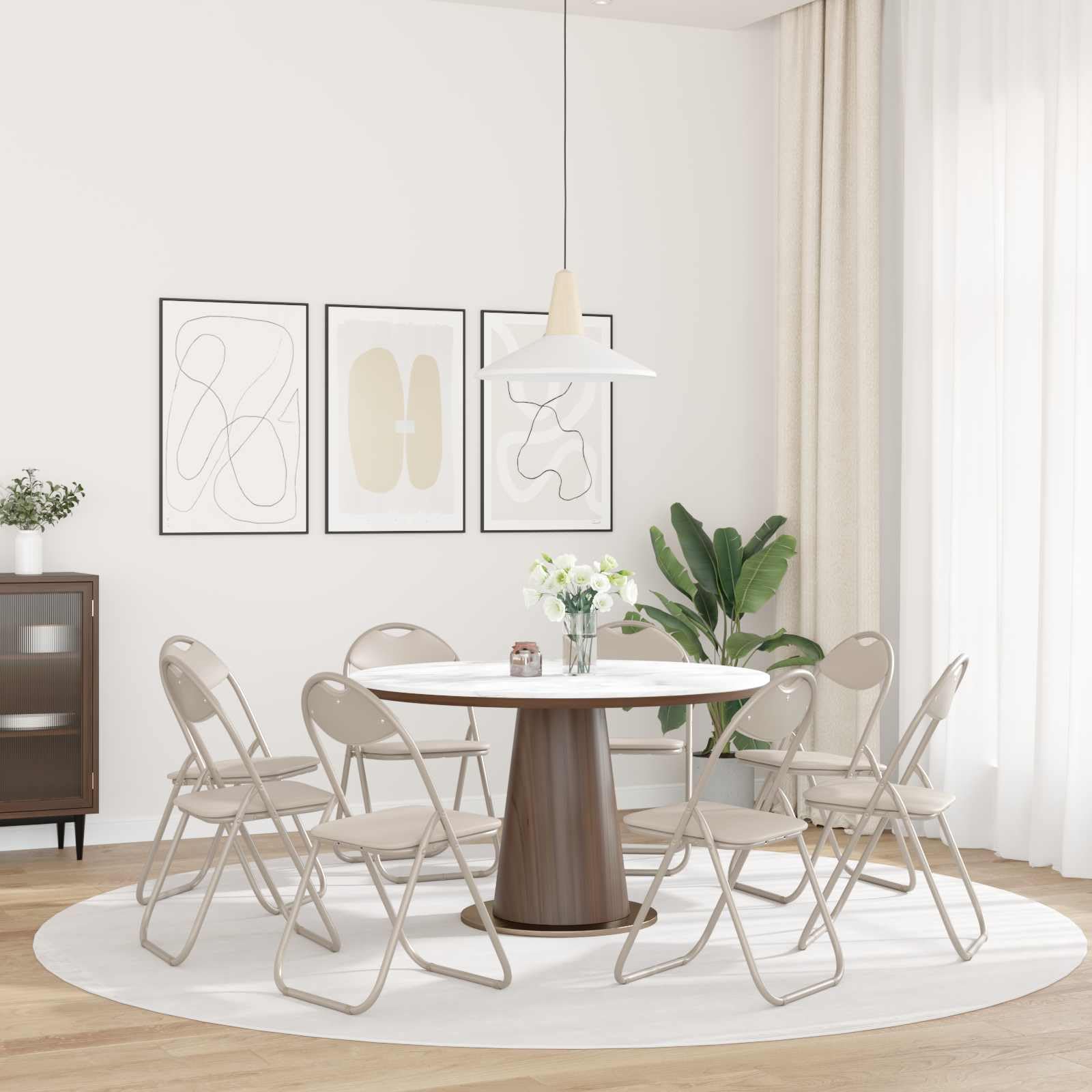 Chaise pliante 8 pièces en cuir synthétique sable 48 x 43,5 x 81 cm