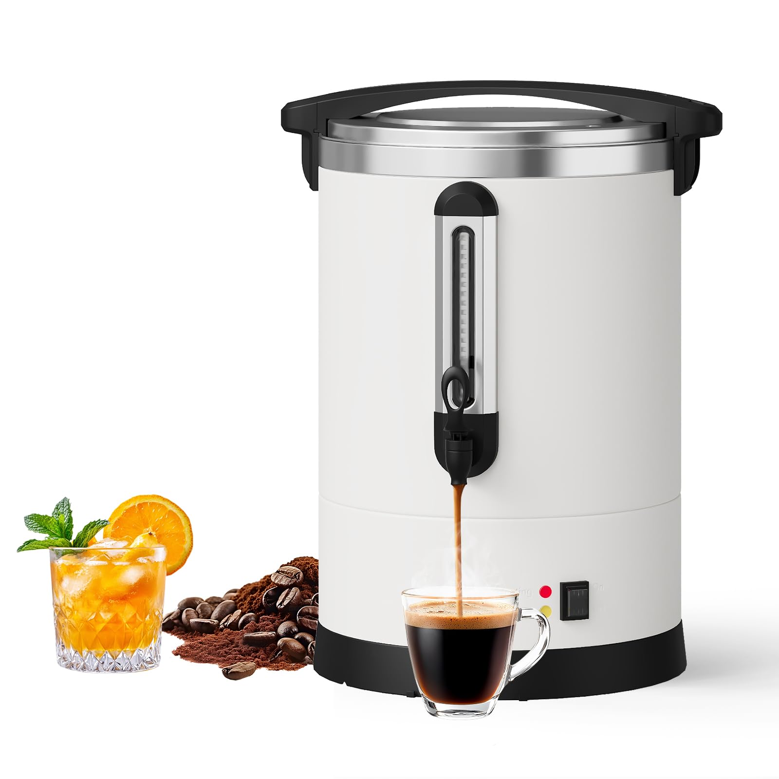 Garvee 14 L/100 Cups Coffee Urn-3.8 gal Double Wall Commerical Coffee Maker for Buffet Catering Wedding Gathering,Large Capacity Hot Coffee Dispenser,Stainless Steel Hot Water Urn-White