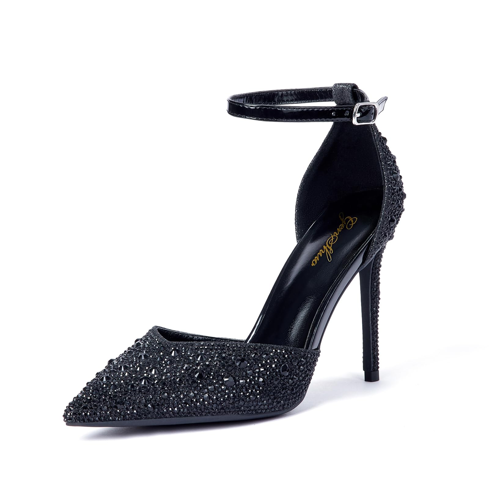 Zhabtuc Scarpe con Tacco Alto 10 cm da Donna, Eleganti Décolleté con Strass Scintillanti, Cinturino alla Caviglia