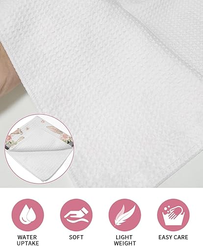 Miniatura 5 de Kitchen Towel 2 Packs Cotton Waffle Weave, Happy Easter Bunny Ears Eggs Spring Florals Buffalo Plaid 16 x 24 Inch Absorbent Quick Drying Dish Towels