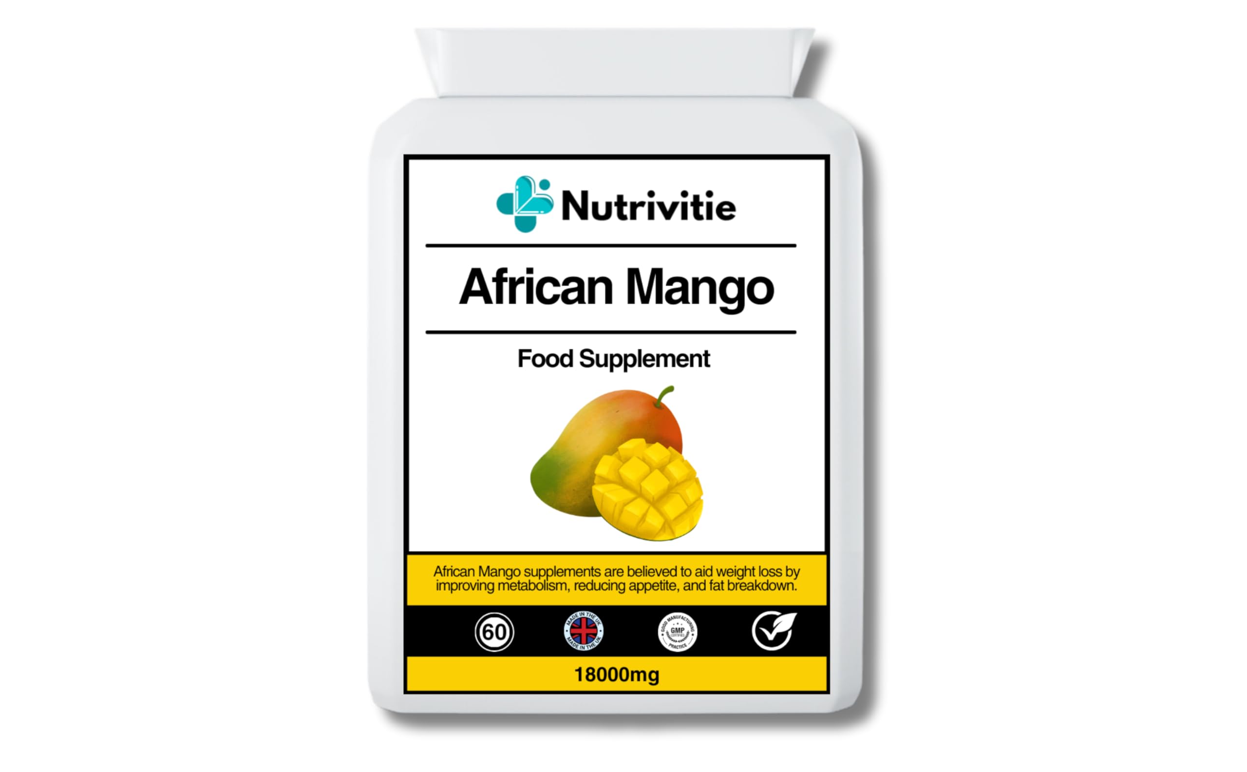 African Mango Extract 18000mg - 60 Capsules 2onth Supply | Effective Weight Loss and Fat Burning Supplement | Vegan, Non-GMO Formula | Manufactured in The UK