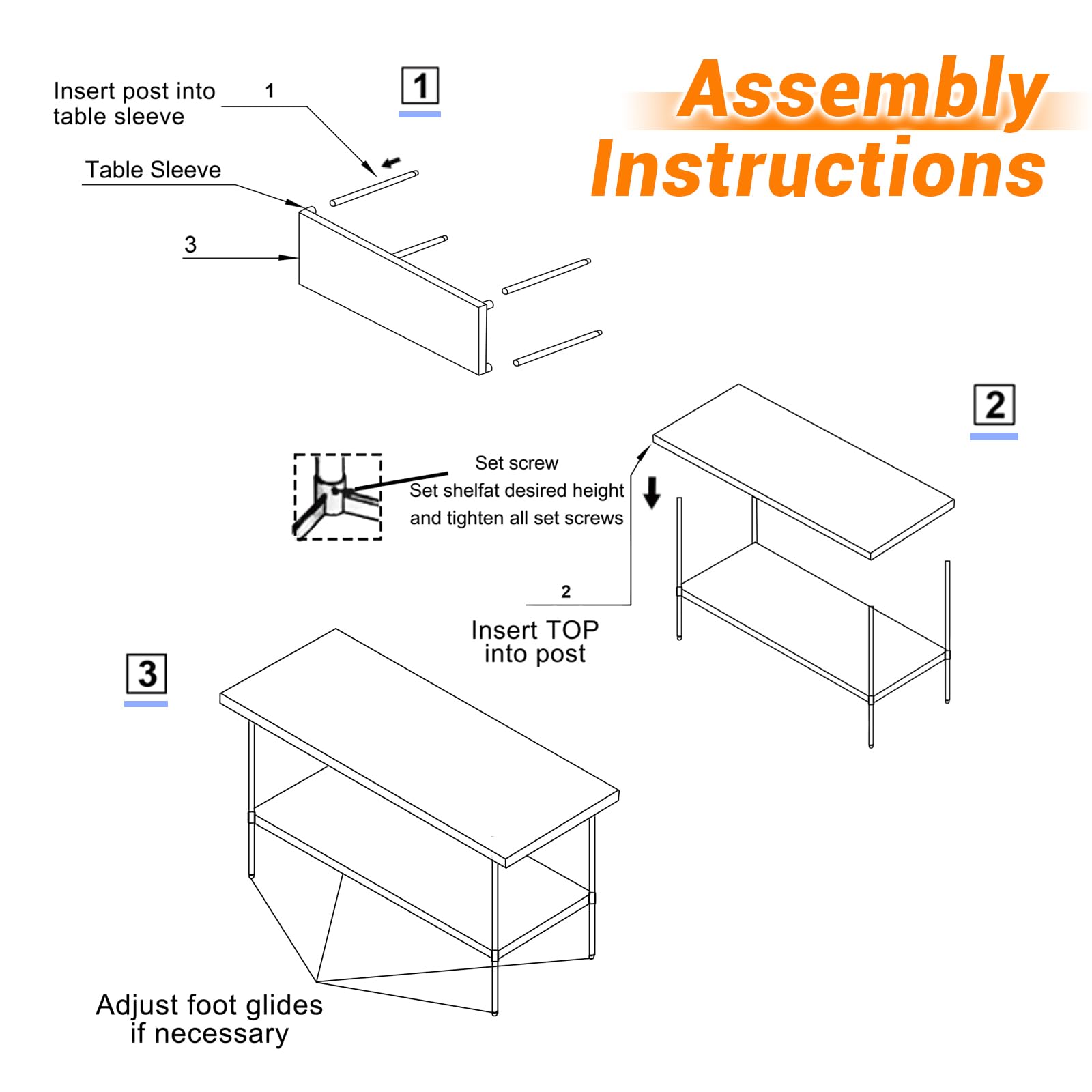 TAIMIKO Mesa de trabajo de acero inoxidable, mesa de preparación de alimentos comercial resistente con estante inferior ajustable, carga hasta 300 kg, trabajo comercial, playa, restaurante, cocina