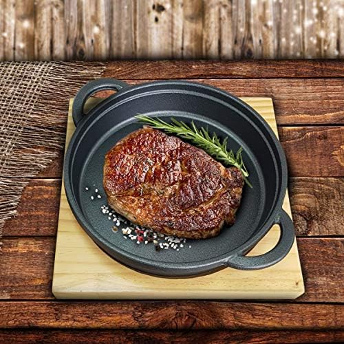 Crystals Cast Iron Cookware Frying Pan Grill Backing Pot Skillet with Wood Serving Board, 10 Inch (26 cm) Cast Iron Pan - 3 Kg