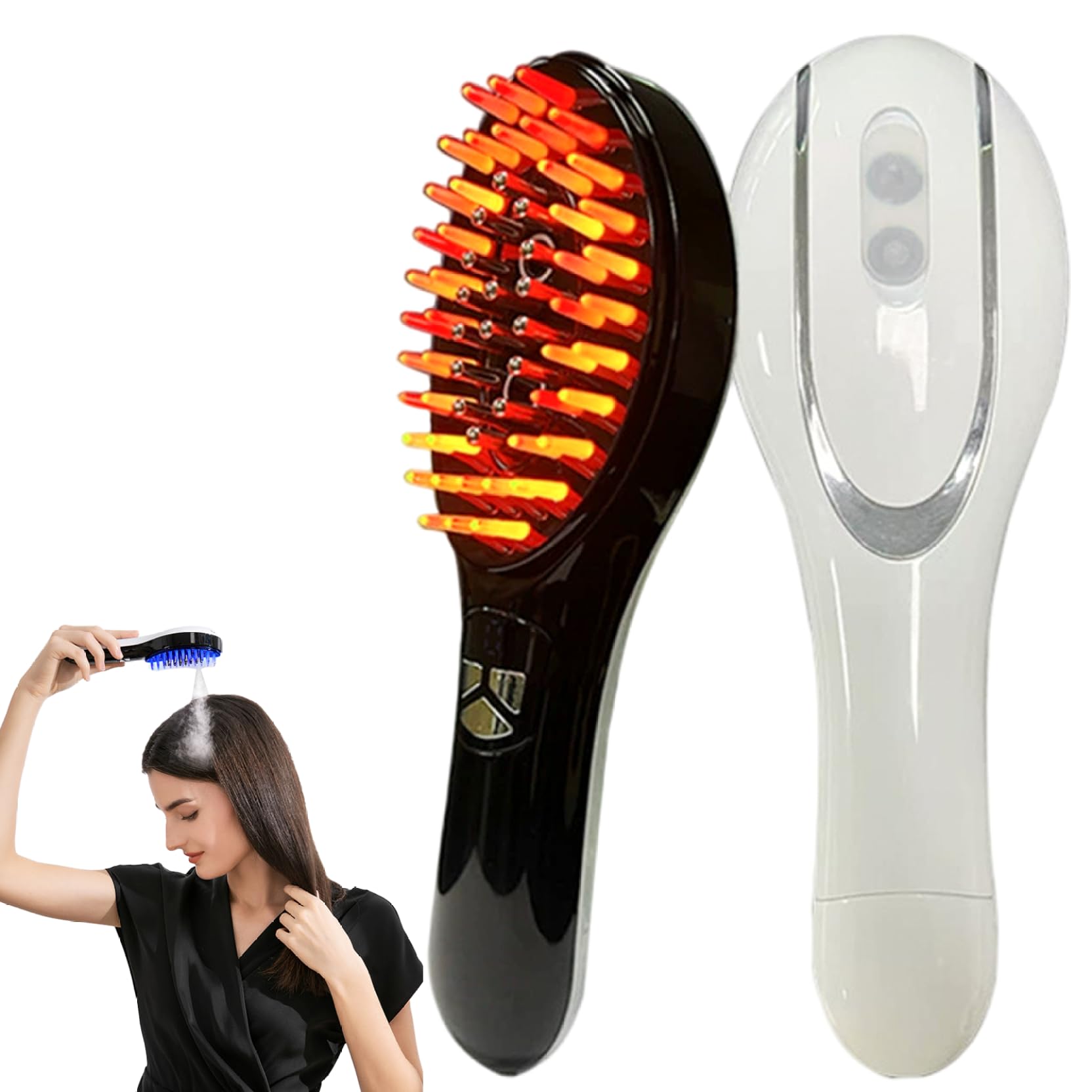 Masajeador eléctrico del cuero cabelludo con luz roja, cepillo para el crecimiento del cabello 2 en 1 con nanospray, rodillo de microcorriente EMS y vibración para el cuidado y relajación cuer