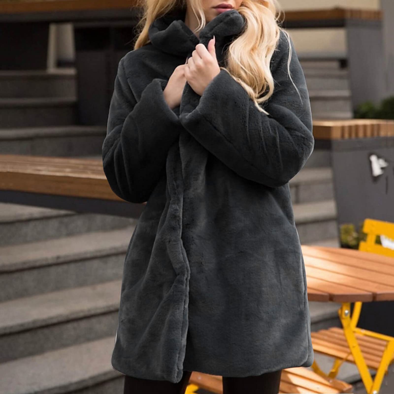 Chaquetas de forro polar para mujer, abrigo sintético, chaqueta de invierno, cálida, holgada, cuello vuelto, talla grande, ropa de abrigo acogedora