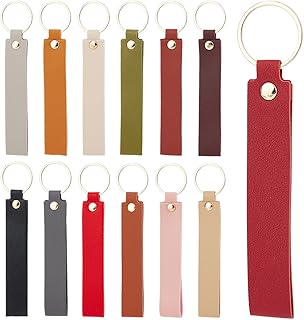 SUNNYCLUE 1 caja 26 piezas 13 colores Llaveros de Cuero Láser Grabado de PU Llavero de Cuero Etiquetas En Blanco con Llaveros de Hierro Ganchos para Llaveros Llaveros Fabricación de Suministros DIY Ar