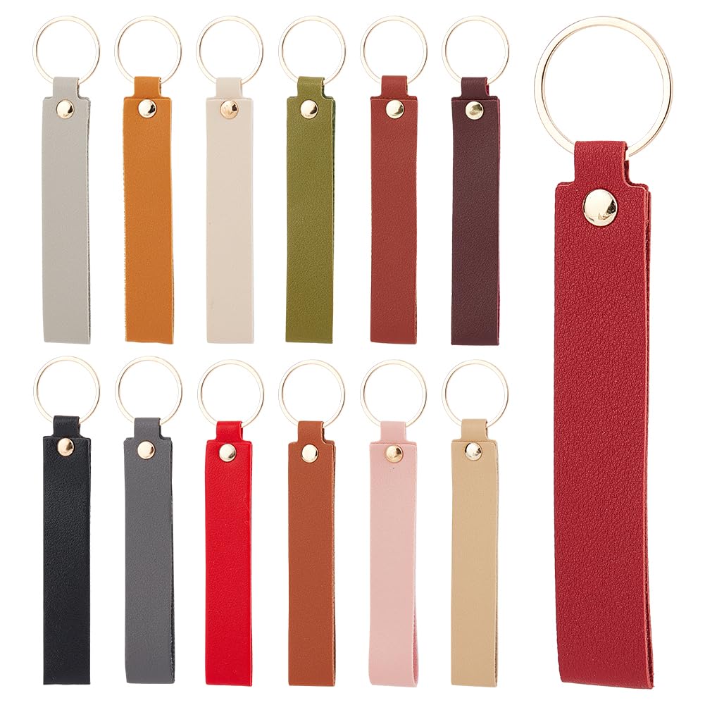 SUNNYCLUE 1 Box 26Pcs 13 Colors Laser Leather Keychains PU Engraving Leather Keychain Blanks Tags with Gold Key Rings Key Chain Hooks for Keychains Keyrings Making Supplies DIY Craft Leathers Working