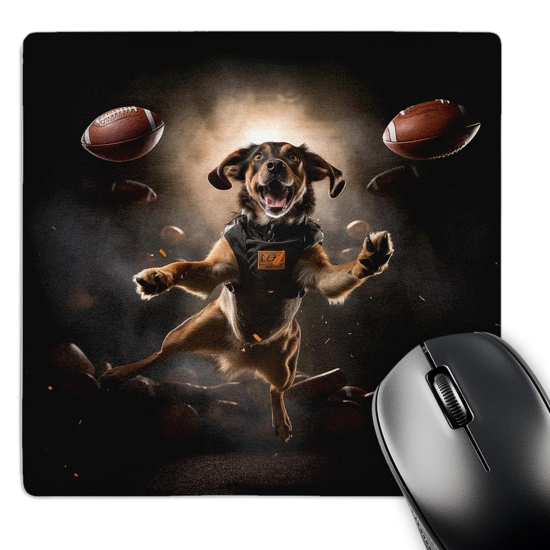 3dRose Photo of a Happy mutt Excited to Catch Footballs Being Thrown. - Mouse Pads (mp-384816-1)