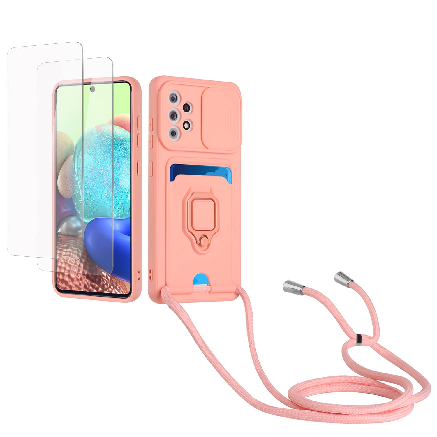Kaslly Funda con Cuerda para Samsung Galaxy A35+[2 Pack Protector Pantalla],Case con Ranura para Tarjetas,Cubierta de Cámara Deslizante Proteger,Doble Cara Protección-Negro — view 33